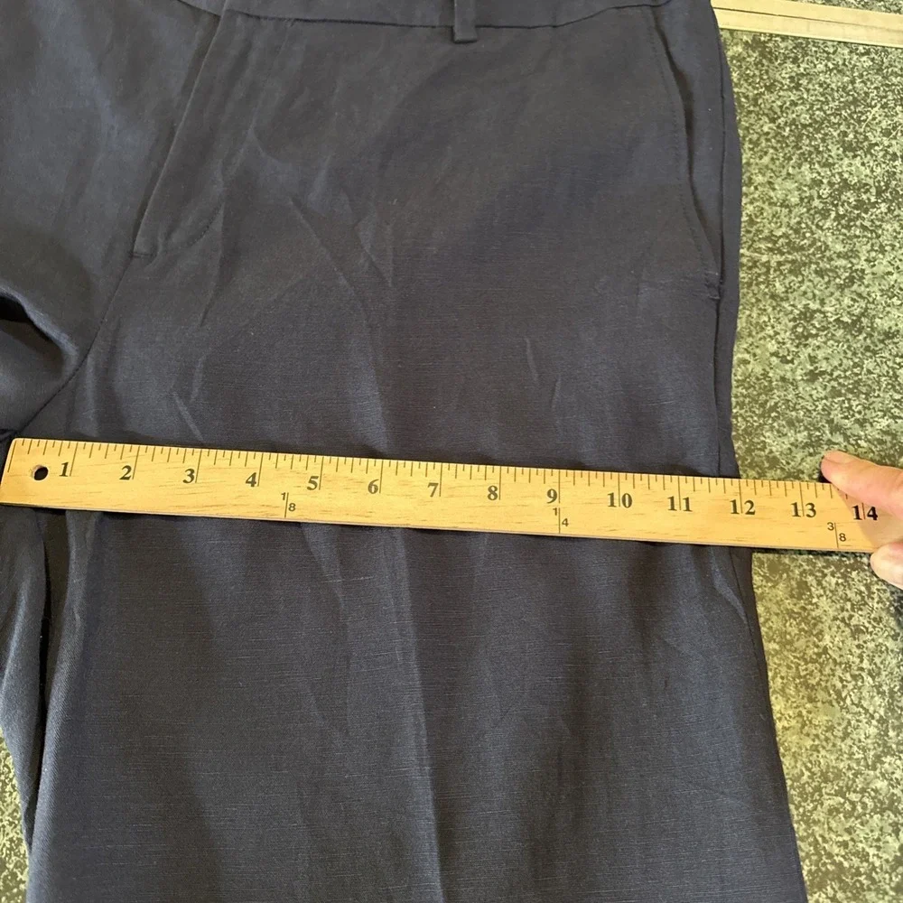 Banana Republic Wide‎ Leg Linen Blend W Sz 12 Blue Flat Front Dress Pants NEW